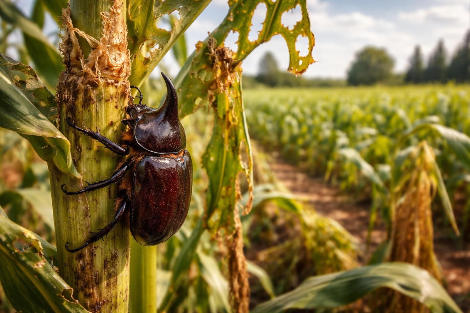 découvrez comment le scarabée rhinocéros menace les cultures agricoles en causant des dégâts importants et découvrez les méthodes pour protéger vos plantations.