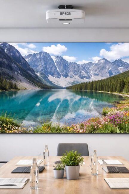 découvrez une image nette et éclatante sur tableau blanc grâce au vidéoprojecteur epson 4k, idéal pour des présentations professionnelles et des projections de haute qualité.