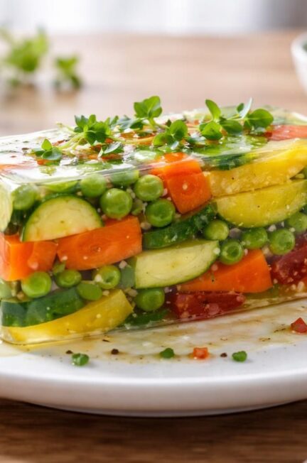 découvrez une recette facile et rapide de terrine de légumes en gelée, idéale pour une entrée fraîche et légère prête en seulement 30 minutes.